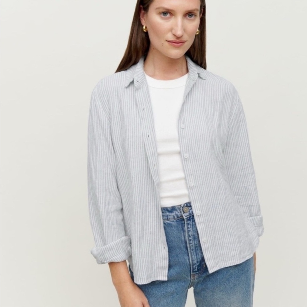 Reformation Preston Button Down in Sourdough Stripe